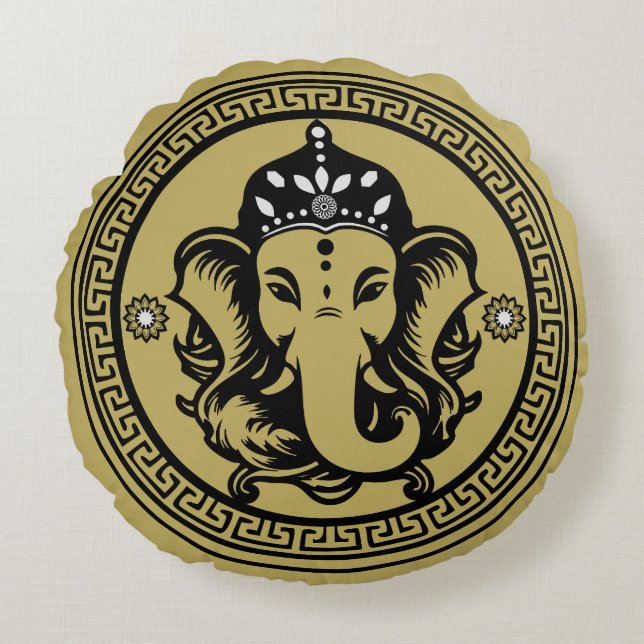 Cojín Redondo Ganesha Themed Hindu Art Print (Anverso)