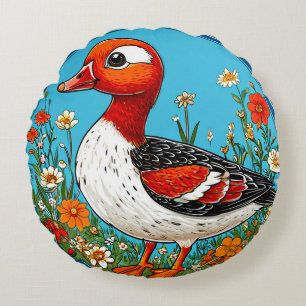Cojín Redondo Ganso de pecho rojo Pájaro Decoración de vida silv