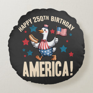 Cojín Redondo Ganso Patriótico Tonto Aniversario 250 De América