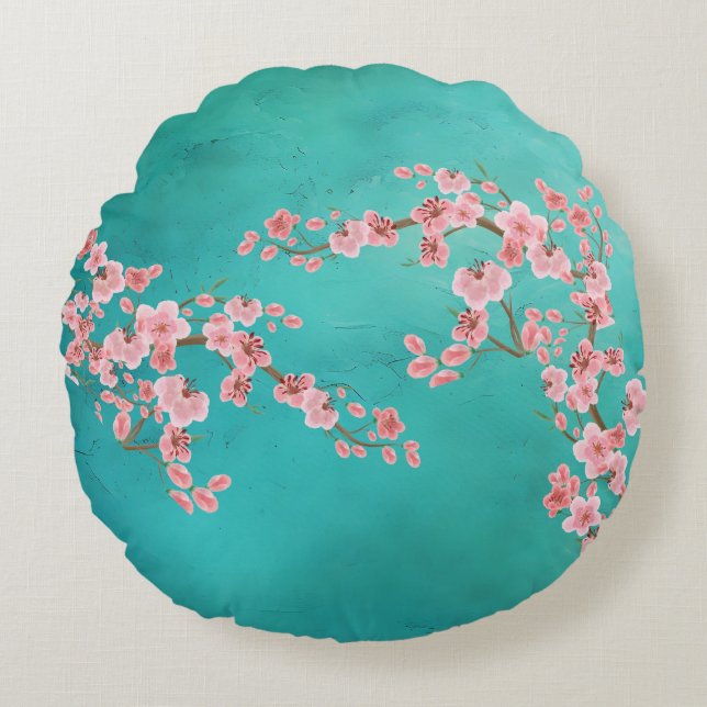 Cojín Redondo Garden Green Cherry Blossom Accent Pillow (Anverso)