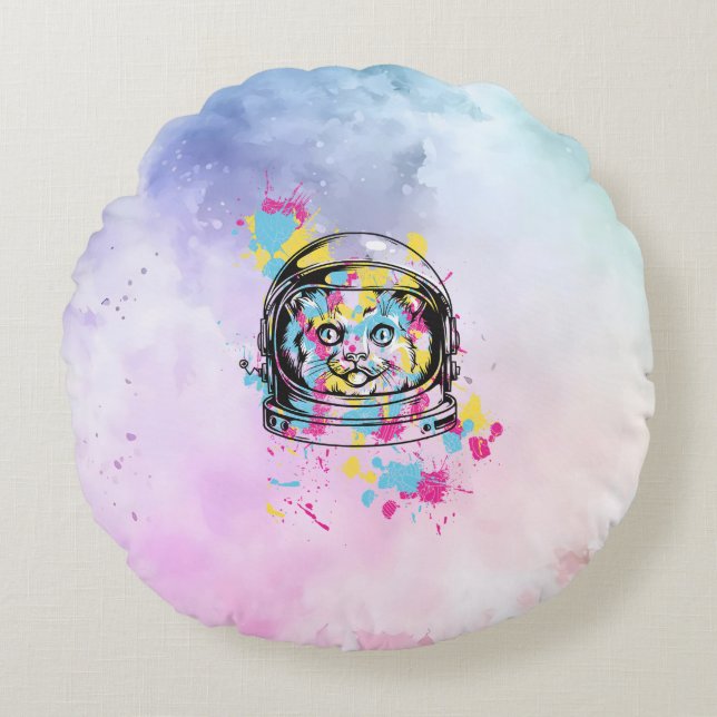Cojín Redondo Gata Astronauta (Anverso)