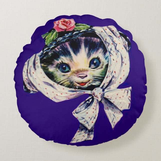 Cojín Redondo gatito adorable en un gorra gatito (Anverso)