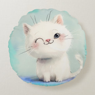 Cojín Redondo Gatito blanco lindo