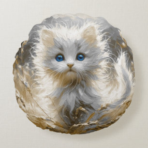 Cojín Redondo Gatito blanco preciado