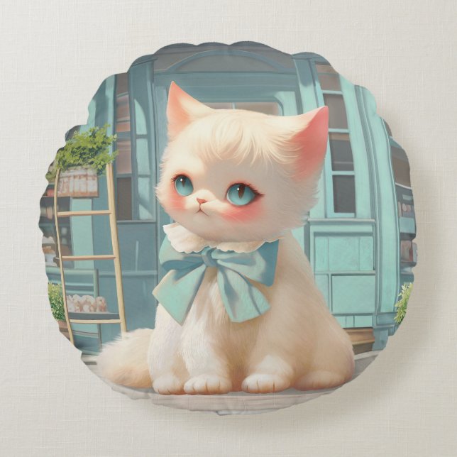 Cojín Redondo Gatito con sabor suave y azul en pastelería (Anverso)