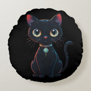 Cojín Redondo Gatito negro poco espeluznante