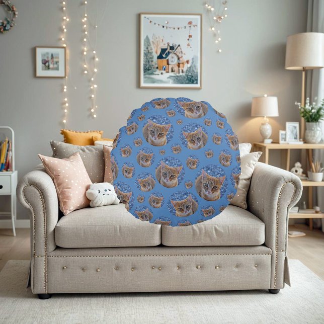 Cojín Redondo Gatito rojo lindo - patrón de gato (Subido por el creador)