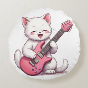 Cojín Redondo Gatito tocando la guitarra