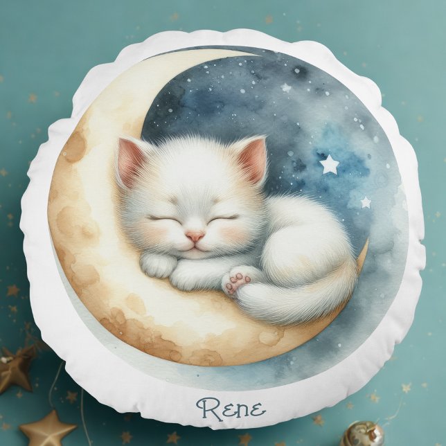 Cojín Redondo Gatito y luna (Subido por el creador)