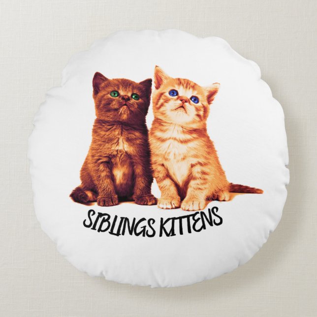 Cojín Redondo Gatitos hermanos, dos lindos gatos Round Pillow (Anverso)