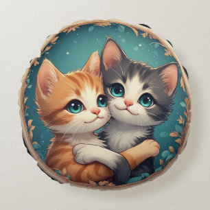 Cojín Redondo Gatitos Lindos Abrazándose Juntos