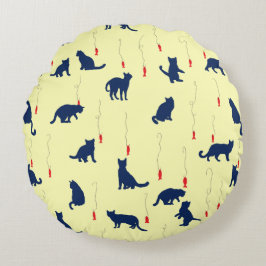 Cojín Redondo Gatitos lindos azules y peces rojos