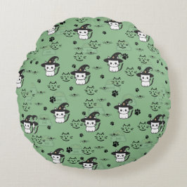 Cojín Redondo Gatitos y pinturas en verde del mar oscuro