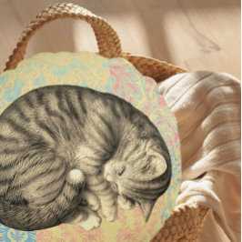 Cojín Redondo Gato acurrucado durmiendo en el quilt lindo acoged