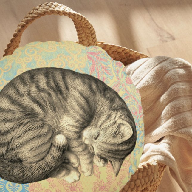 Cojín Redondo Gato acurrucado durmiendo en el quilt lindo acoged (Subido por el creador)