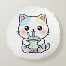 Gato Adorable con Bebida – Almohadón
