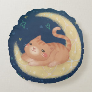 Cojín Redondo Gato Adorable en la Luna