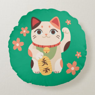Cojín Redondo Gato Afortunado Maneki Neko Adorable