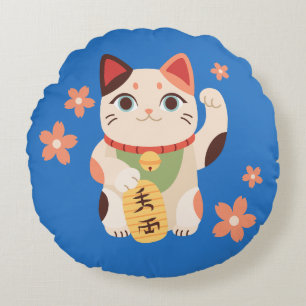 Cojín Redondo Gato Afortunado Maneki Neko Adorable