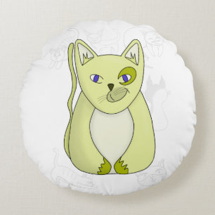 Cojín Redondo Gato amarillo con funda de Duvet de sonrisa travie