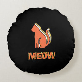 Cojín Redondo Gato, animal Naranja y amarillo, arte pop abstract