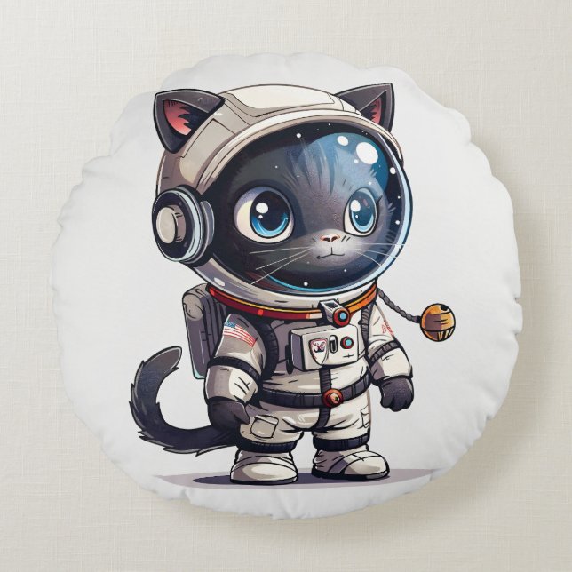 Cojín Redondo Gato Astronauta (Anverso)