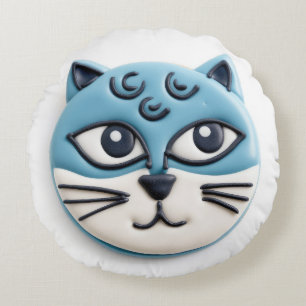Cojín Redondo Gato Azul Oriental 3D Inspirado