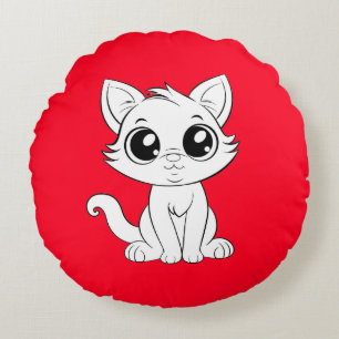 Cojín Redondo Gato blanco adorable