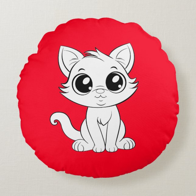 Cojín Redondo Gato blanco adorable (Anverso)