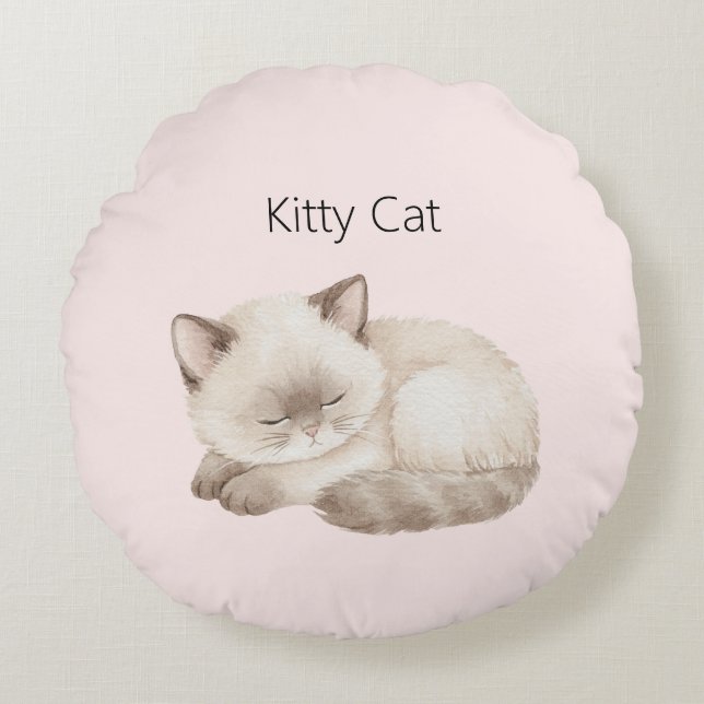 Cojín Redondo Gato blanco gris gatito (Anverso)