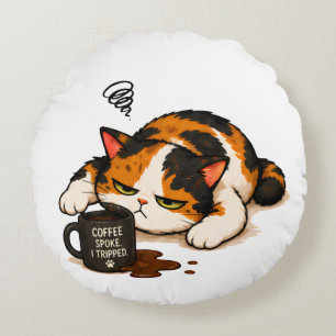Cojín Redondo Gato Calico Gruñón - Habló el Café