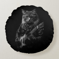 Gato con chaqueta de cuero tocando guitarra eléctr