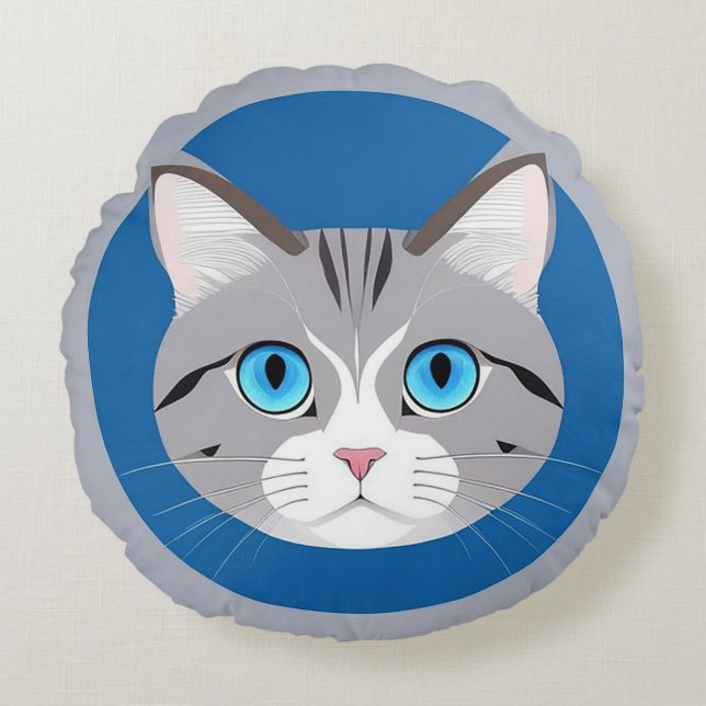 Cojín Redondo Gato Con Ojos Azules (Anverso)