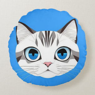 Cojín Redondo Gato Con Ojos Azules Sobre Un Fondo Azul Brillante