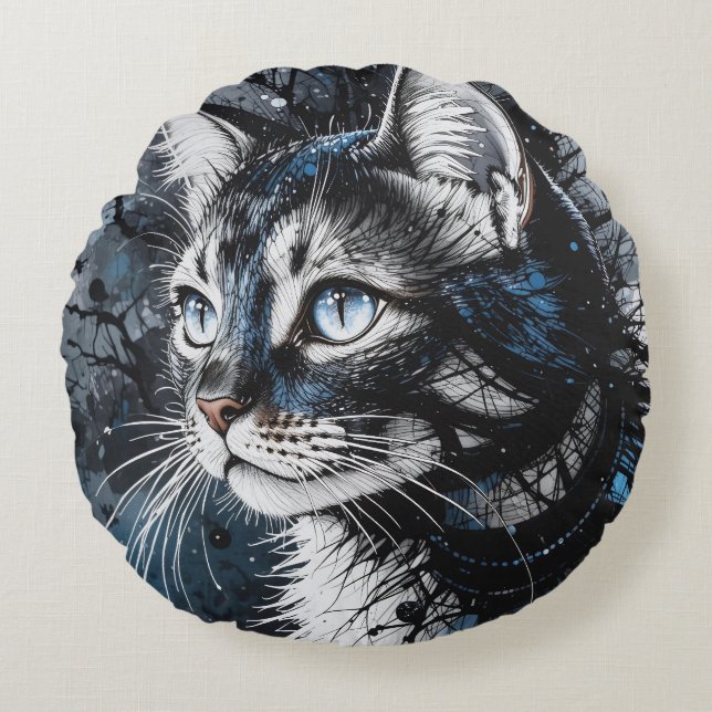 Cojín Redondo Gato contemporáneo (Anverso)