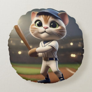 Cojín Redondo Gato de béisbol divertido en 3D,