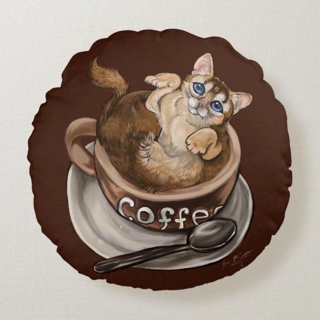 Cojín Redondo Gato de café (Anverso)