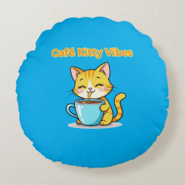 Cojín Redondo **Gato de café adorable – Gato adorable bebiendo c