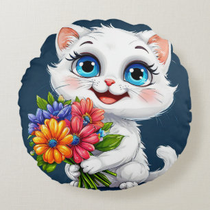 Cojín Redondo Gato de dibujos animados adorable