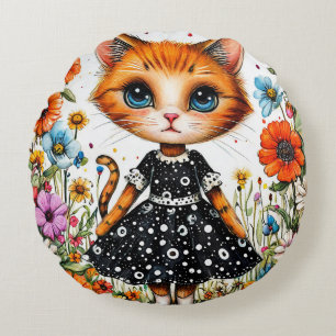 Cojín Redondo Gato de dibujos animados lindo