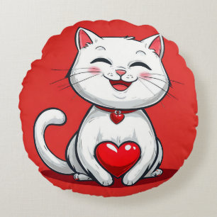 Cojín Redondo Gato de dibujos animados lindo enamorado