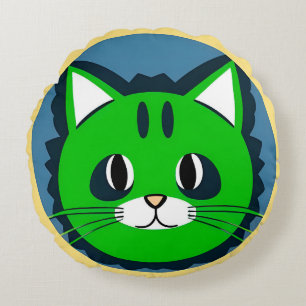Cojín Redondo Gato de dibujos animados verde colorido