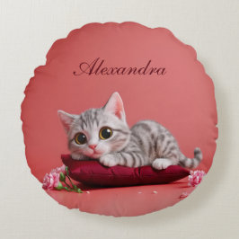 Cojín Redondo Gato de enero lindo con claveles