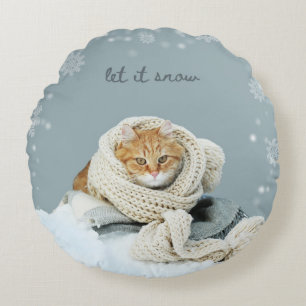 Cojín Redondo Gato de invierno deja que nieve alrededor del Cojí