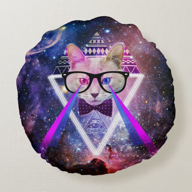 Cojín Redondo Gato de la galaxia del inconformista (Reverso)