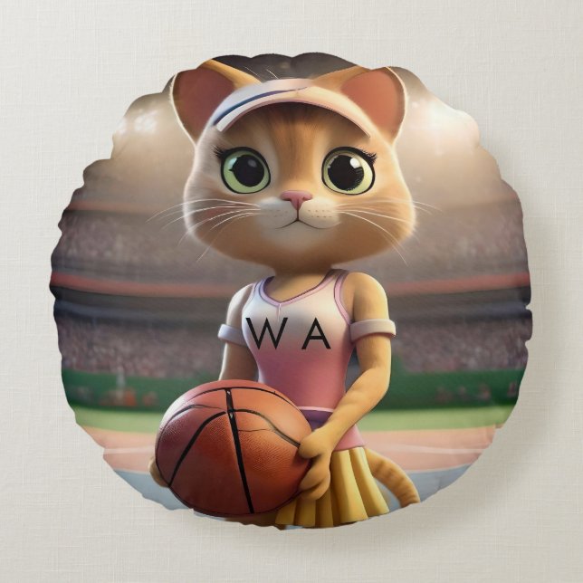 Cojín Redondo Gato de Netball femenino, (Anverso)