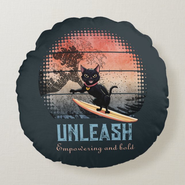 Cojín Redondo Gato de ondulación al atardecer (Anverso)