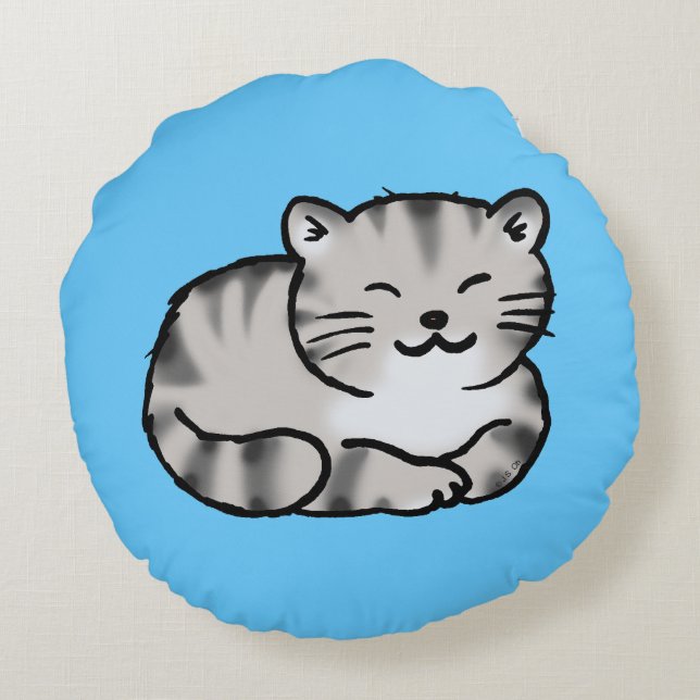 Cojín Redondo gato de tigre gris del tabby mullido lindo (Reverso)