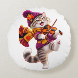 Cojín Redondo Gato de violín otoñal acogedor