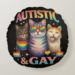 Cojín Redondo Gato Divertido Autista y Gay